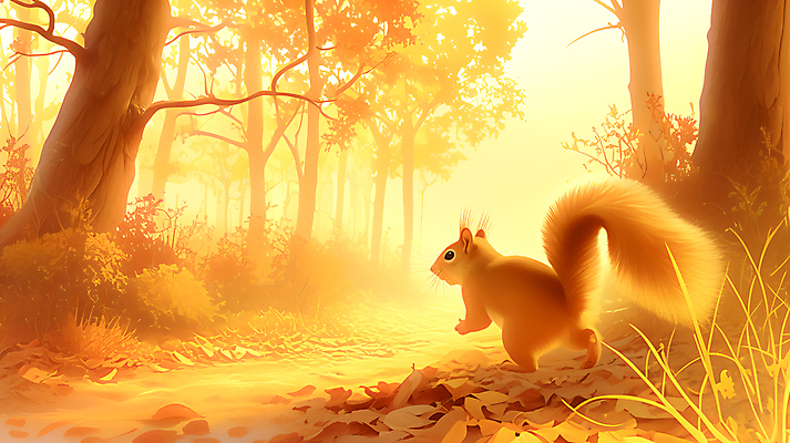 JPG 길 낙엽 일러스트 단풍나무 사람없음 햇빛 노란색 가을 숲 그림 다람쥐 국내일러스트 AI일러스트 AI콘텐츠 나무 계절 컬러 단풍 잎 태양 설치류 파일형식