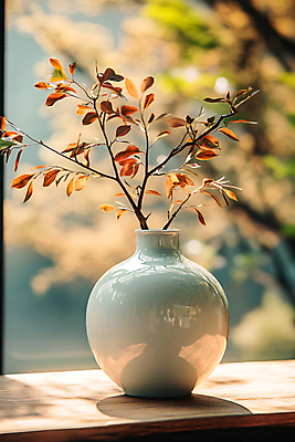 JPG 편집이미지 나뭇잎 사람없음 햇빛 나뭇가지 도자기 작업실 도자기공예 창가 디지털합성 광 핸드메이드 편집실사 AI포토 AI콘텐츠 나무 잎 창문 태양 공예 CG 파일형식