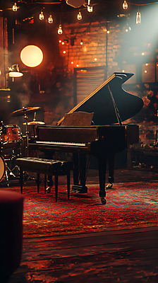 JPG 편집이미지 조명 사람없음 피아노 디지털합성 드럼 재즈 편집실사 재즈바 AI포토 AI콘텐츠 음악 타악기 바 건반악기 CG 파일형식
