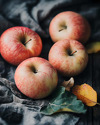 JPG 편집이미지 낙엽 사람없음 가을 사과 천 디지털합성 편집실사 홍로 AI포토 AI콘텐츠 계절 잎 과일 직물 CG 파일형식