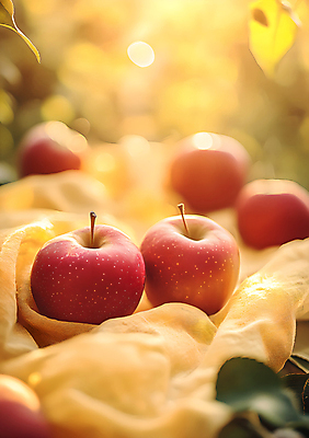 JPG 편집이미지 낙엽 나뭇잎 사람없음 햇빛 가을 사과 천 디지털합성 편집실사 홍로 AI포토 AI콘텐츠 계절 잎 과일 태양 직물 CG 파일형식