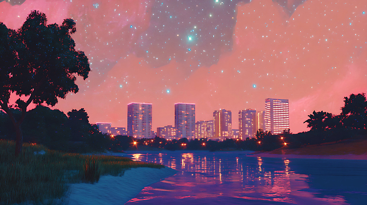 JPG 나무 편집이미지 호수 야경 빌딩 사람없음 건물 반사 도시 디지털합성 편집실사 식물 건축물 야간 CG 파일형식 풍경_경치