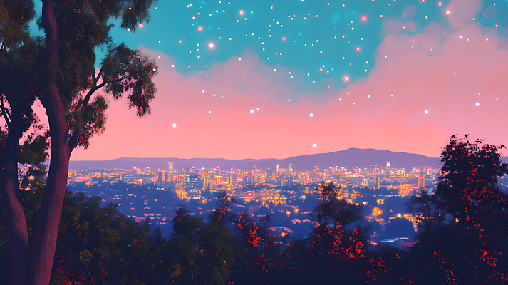 JPG 나무 편집이미지 야경 산 사람없음 도시 디지털합성 편집실사 식물 야간 CG 파일형식 풍경_경치