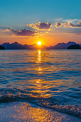 JPG 편집이미지 섬 자연 풍경 사람없음 태양 일출 새벽 디지털합성 다도해 편집실사 AI포토 AI콘텐츠 자연요소 바다 노을 CG 생태계 파일형식