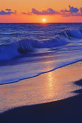 JPG 편집이미지 파도 바다 자연 풍경 사람없음 태양 일몰 분위기 저녁 디지털합성 편집실사 자연요소 컨셉 노을 야간 CG 생태계 파일형식