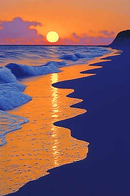 JPG 편집이미지 파도 바다 자연 풍경 사람없음 태양 일몰 분위기 저녁 디지털합성 편집실사 자연요소 컨셉 노을 야간 CG 생태계 파일형식