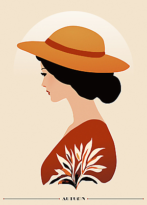 모델 여자 패션 일러스트 한명 상반신 성인 옆모습 뷰티 갈색 가을 복고 밀짚모자 감성 베이지색 성인여자한명만 국내일러스트 AI파일 모자_잡화 1 계절 뷰포인트 컬러 컨셉 사람 여자한명만 성인여자만 파일형식 벡터