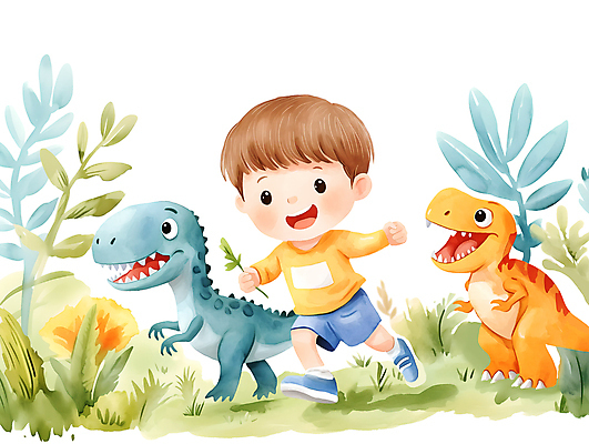 전신 PSD 남자 어린이 잎 일러스트 한명 소년 잔디 달리기 풀 즐거움 공룡 놀기 소년한명만 국내일러스트 식물 1 감정 파충류 모션 사람 남자한명만 소년만 파일형식