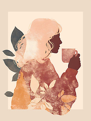 PSD 여자 실루엣 커피 일러스트 나뭇잎 수채화 한명 들기 상반신 성인 컵 갈색 마시기 가을 커피잔 감성 성인여자한명만 국내일러스트 1 식기 계절 음료 컬러 컨셉 잎 모션 잔 촬영기법 사람 여자한명만 성인여자만 파일형식