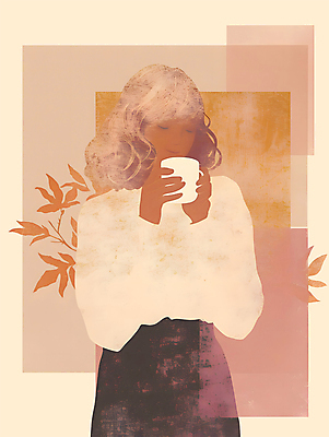 PSD 여자 커피 일러스트 나뭇잎 수채화 한명 들기 상반신 성인 컵 갈색 마시기 가을 커피잔 감성 성인여자한명만 2025년 트렌드컬러 국내일러스트 모카무스 1 식기 계절 음료 컬러 컨셉 잎 모션 잔 사람 연도 여자한명만 성인여자만 파일형식