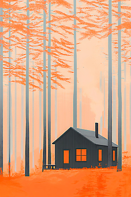 JPG 단풍 낙엽 일러스트 단풍나무 주택 사람없음 가을풍경 주황색 가을 숲 오두막 풀숲 국내일러스트 AI일러스트 AI콘텐츠 나무 계절 컬러 잎 풍경 건물 파일형식 가을_계절