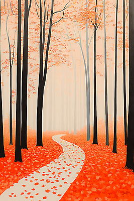 JPG 길 단풍 낙엽 일러스트 단풍나무 사람없음 가을풍경 주황색 가을 국내일러스트 AI일러스트 AI콘텐츠 나무 계절 컬러 잎 풍경 파일형식 가을_계절