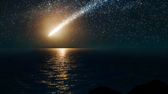 JPG 편집이미지 바다 밤하늘 사람없음 빛 반사 어둠 유성 편집실사 AI컴퓨터그래픽 AI콘텐츠 하늘 야간 CG 파일형식