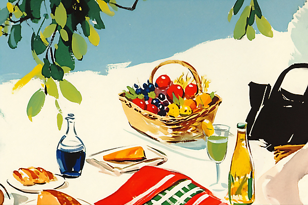 JPG 빵 과일 일러스트 나뭇잎 잔 수채화 그림자 사람없음 빨간색 소풍 바구니 빈티지 화이트와인 와인병 돗자리 복고 도시락 감성 국내일러스트 AI일러스트 AI콘텐츠 식기 음식 컬러 컨셉 잎 병_용기 야외활동 와인 파일형식