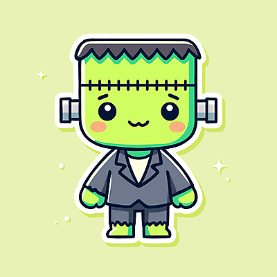 캐릭터 일러스트 웃음 사람없음 초록색 귀여움 할로윈 만화 몬스터 프랑켄슈타인 호러캐릭터 일러캐릭터 AI파일 컬러 컨셉 표정 파일형식 벡터