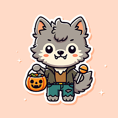 캐릭터 일러스트 호박 막대사탕 웃음 사람없음 귀여움 할로윈 만화 늑대 호러캐릭터 일러캐릭터 AI파일 컨셉 채소 포유류 표정 사탕 파일형식 벡터