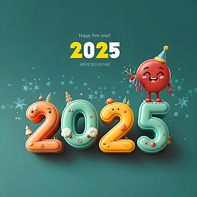 PSD 나무 편집이미지 캐릭터 새로움 새해 폭죽 사람없음 3D 고깔모자 눈송이 2025년 을사년 이미지편집 편집3D 식물 모자_잡화 컨셉 눈_날씨 연도 디지털합성 파일형식