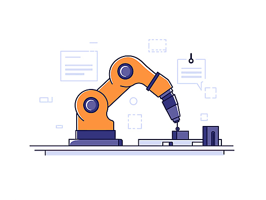 디자인 과학 일러스트 공장 기술 사람없음 주황색 메카닉 로봇산업 로봇팔 자동화 작업대 국내일러스트 자동생산 기계공학 AI파일 산업 컬러 공업 생산 로봇 공학 파일형식 벡터