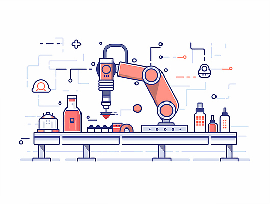 디자인 과학 일러스트 공장 기술 사람없음 빨간색 메카닉 로봇산업 로봇팔 자동화 작업대 국내일러스트 자동생산 기계공학 AI파일 산업 컬러 공업 생산 로봇 공학 파일형식 벡터