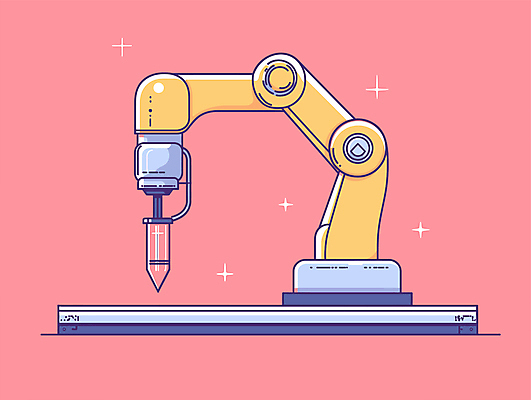 디자인 분홍색 과학 일러스트 공장 기술 사람없음 노란색 메카닉 로봇산업 로봇팔 자동화 작업대 국내일러스트 자동생산 기계공학 AI파일 산업 컬러 공업 생산 로봇 공학 파일형식 벡터