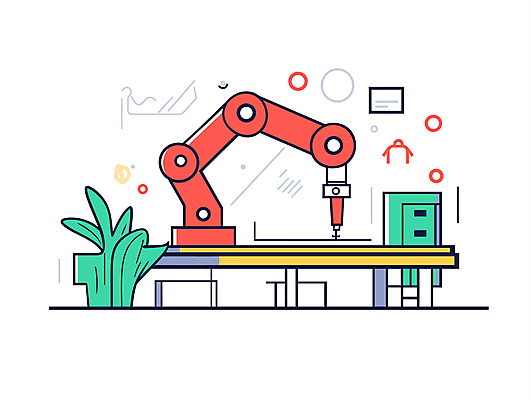 디자인 과학 일러스트 공장 기술 사람없음 빨간색 초록색 메카닉 로봇산업 로봇팔 자동화 작업대 국내일러스트 자동생산 기계공학 AI파일 산업 컬러 공업 생산 로봇 공학 파일형식 벡터
