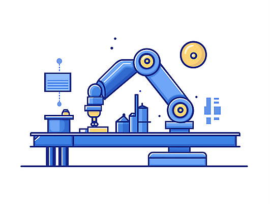 디자인 과학 일러스트 공장 기술 사람없음 파란색 메카닉 로봇산업 로봇팔 자동화 작업대 국내일러스트 자동생산 기계공학 AI파일 산업 컬러 공업 생산 로봇 공학 파일형식 벡터