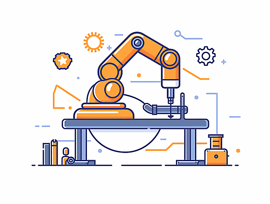디자인 과학 일러스트 공장 기술 사람없음 주황색 메카닉 로봇산업 로봇팔 자동화 작업대 국내일러스트 자동생산 기계공학 AI파일 산업 컬러 공업 생산 로봇 공학 파일형식 벡터
