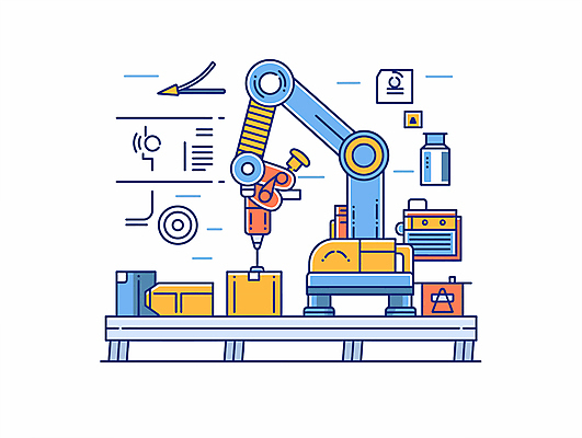 디자인 과학 일러스트 공장 기술 사람없음 파란색 노란색 메카닉 로봇산업 로봇팔 자동화 작업대 국내일러스트 자동생산 기계공학 AI파일 산업 컬러 공업 생산 로봇 공학 파일형식 벡터