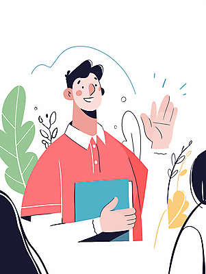 남자 분홍색 잎 일러스트 한명 웃음 들기 상반신 청년 성인 책 손인사 손흔들기 성인남자한명만 국내일러스트 AI파일 식물 1 컬러 모션 표정 사람 인사 남자한명만 성인남자만 파일형식 벡터