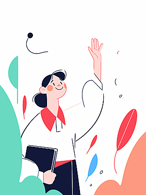 여자 분홍색 잎 일러스트 한명 웃음 들기 상반신 청년 성인 책 인사 손인사 손흔들기 성인여자한명만 국내일러스트 AI파일 식물 1 컬러 모션 표정 사람 예절 여자한명만 성인여자만 파일형식 벡터