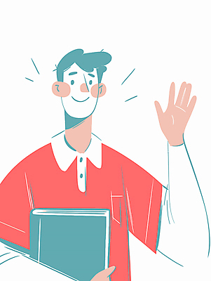 남자 분홍색 일러스트 한명 웃음 들기 상반신 청년 성인 책 손인사 손흔들기 성인남자한명만 국내일러스트 AI파일 1 컬러 모션 표정 사람 인사 남자한명만 성인남자만 파일형식 벡터