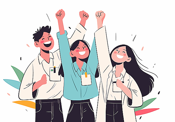 여자 남자 하늘색 일러스트 비즈니스 협력 함께함 상반신 성인 세명 주먹 기쁨 만세 우승 열정 긍정적 성인만 국내일러스트 AI파일 감정 컨셉 모션 사람 파란색 최고 파일형식 벡터