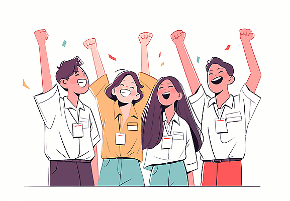 여자 남자 일러스트 비즈니스 협력 웃음 여러명 상반신 성인 빨간색 기쁨 만세 우승 꽃가루 긍정적 성인만 국내일러스트 AI파일 감정 컬러 다수 모션 표정 사람 최고 가루 파일형식 벡터