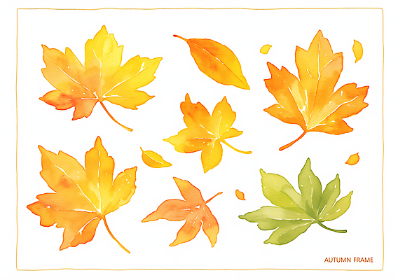 PSD 단풍 낙엽 일러스트 자연 나뭇잎 프레임 사람없음 초록색 주황색 가을 국내일러스트 계절 컬러 잎 생태계 파일형식