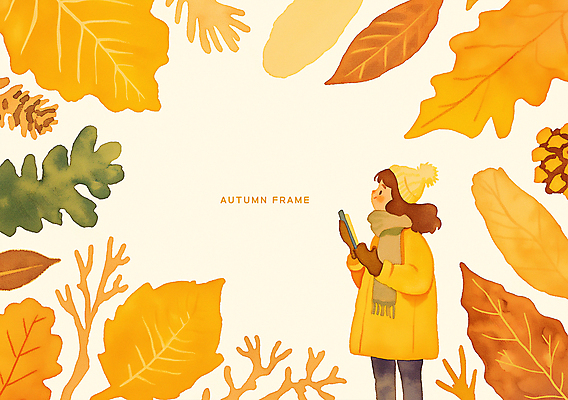 전신 PSD 응시 여자 단풍 낙엽 일러스트 자연 나뭇잎 프레임 한명 성인 옆모습 주황색 가을 솔방울 성인여자한명만 카피스페이스 국내일러스트 1 시선 계절 뷰포인트 컬러 잎 사람 공백 생태계 여자한명만 성인여자만 파일형식