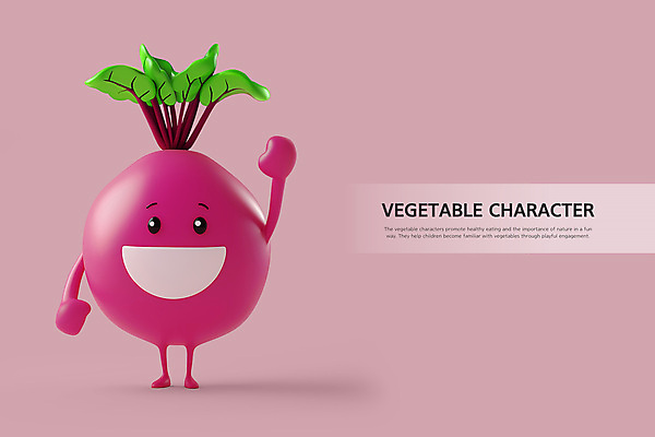 PSD 편집이미지 캐릭터 3D캐릭터 미소 사람없음 3D 자주색 채소캐릭터 비트 연분홍색 편집3D 분홍색 컬러 채소 표정 디지털합성 파일형식