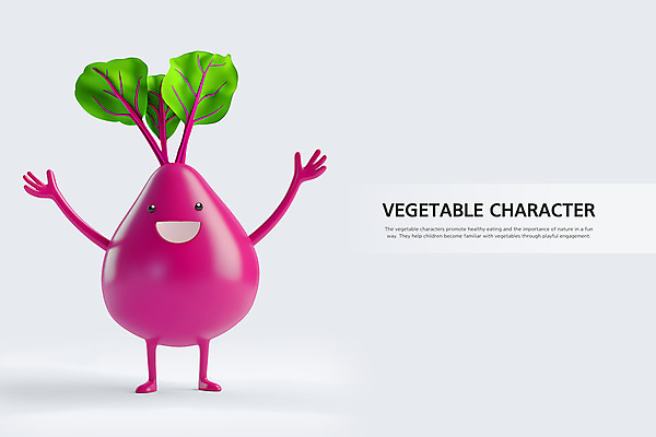 PSD 편집이미지 캐릭터 3D캐릭터 미소 사람없음 3D 흰색 자주색 채소캐릭터 비트 편집3D 컬러 채소 표정 디지털합성 파일형식