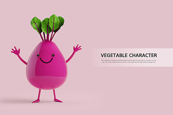 PSD 편집이미지 캐릭터 3D캐릭터 미소 사람없음 3D 자주색 채소캐릭터 비트 연분홍색 편집3D 분홍색 컬러 채소 표정 디지털합성 파일형식