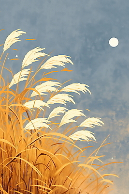 JPG 일러스트 자연 풍경 사람없음 갈색 달 가을 갈대밭 국내일러스트 AI일러스트 AI콘텐츠 자연요소 계절 컬러 생태계 파일형식 갈대_식물