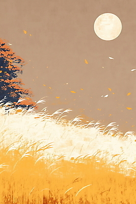 JPG 일러스트 자연 단풍나무 풍경 사람없음 갈색 달 가을 갈대밭 국내일러스트 AI일러스트 AI콘텐츠 자연요소 나무 계절 컬러 단풍 생태계 파일형식 갈대_식물