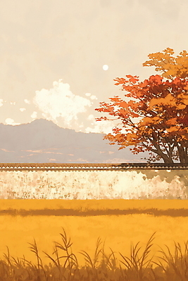 JPG 일러스트 자연 단풍나무 산 풍경 사람없음 갈색 가을 갈대밭 기와담장 국내일러스트 AI일러스트 AI콘텐츠 나무 계절 컬러 단풍 기와 담장 생태계 파일형식 갈대_식물