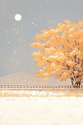 JPG 겨울 일러스트 자연 단풍나무 풍경 사람없음 울타리 갈색 달 눈 갈대밭 국내일러스트 AI일러스트 AI콘텐츠 자연요소 나무 계절 컬러 단풍 날씨 담장 생태계 파일형식 갈대_식물