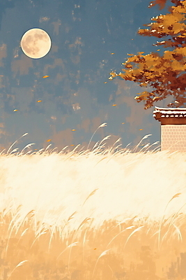 JPG 일러스트 자연 단풍나무 풍경 사람없음 갈색 달 가을 갈대밭 기와담장 국내일러스트 AI일러스트 AI콘텐츠 자연요소 나무 계절 컬러 단풍 기와 담장 생태계 파일형식 갈대_식물