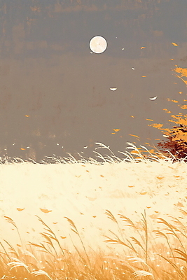 JPG 일러스트 자연 단풍나무 풍경 사람없음 갈색 달 가을 갈대밭 국내일러스트 AI일러스트 AI콘텐츠 자연요소 나무 계절 컬러 단풍 생태계 파일형식 갈대_식물