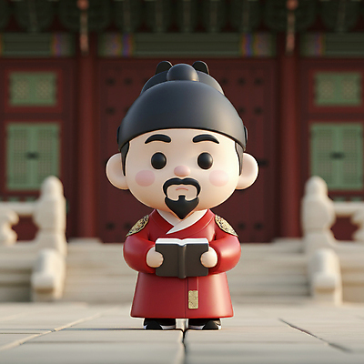 JPG 전신 편집이미지 캐릭터 남자 상징 수염 한명 서기 들기 성인 책 독서 한글날 곤룡포 세종대왕 성인남자한명만 편집3D AI컴퓨터그래픽 AI콘텐츠 1 모션 사람 공휴일 3D 한복 왕 국경일 남자한명만 성인남자만 파일형식