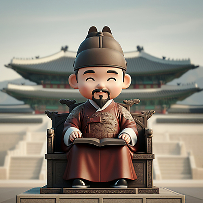 JPG 전신 편집이미지 캐릭터 남자 고건축 수염 한명 들기 앉기 성인 책 한글날 곤룡포 세종대왕 성인남자한명만 편집3D AI컴퓨터그래픽 AI콘텐츠 1 건축물 모션 사람 공휴일 3D 한복 왕 국경일 남자한명만 성인남자만 파일형식