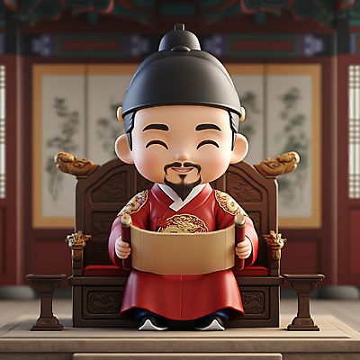 JPG 전신 편집이미지 캐릭터 남자 수염 한명 웃음 들기 앉기 성인 족자 한글날 곤룡포 두루마리화장지 세종대왕 성인남자한명만 편집3D AI컴퓨터그래픽 AI콘텐츠 1 모션 표정 사람 공휴일 3D 화장지 한복 왕 국경일 남자한명만 성인남자만 파일형식