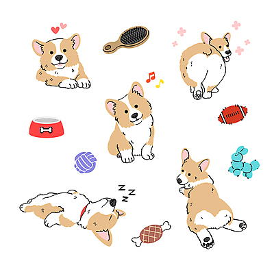 반려견 일러스트 사람없음 장난감 강아지 애견용품 개밥그릇 애견빗 웰시코기 국내일러스트 반려용품 AI파일 그릇 반려동물 개 오브젝트 파일형식 벡터