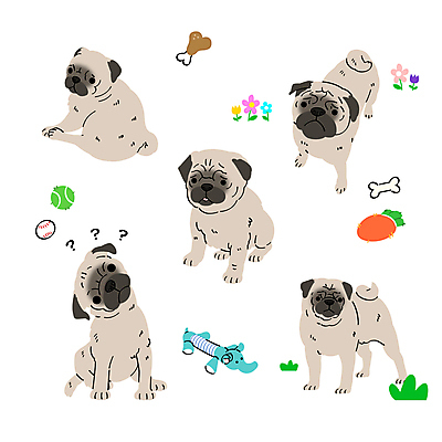 일러스트 사람없음 장난감 강아지 애견용품 불독 퍼그 국내일러스트 반려용품 AI파일 반려동물 개 오브젝트 파일형식 벡터
