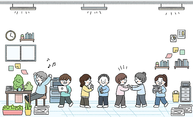 전신 PSD 여자 남자 화분 시계 중년 일러스트 창문 회의 협력 전등 선반 서기 들기 앉기 여러명 성인 사무실 만세 쓰레기통 인쇄기 문서 아메리카노 아이스아메리카노 국내일러스트 커피 가구 다수 비즈니스 모션 조명 사람 전자제품 아이스커피 파일형식